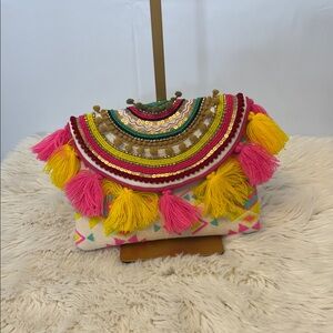 Colorful Tassel Embellished Clutch